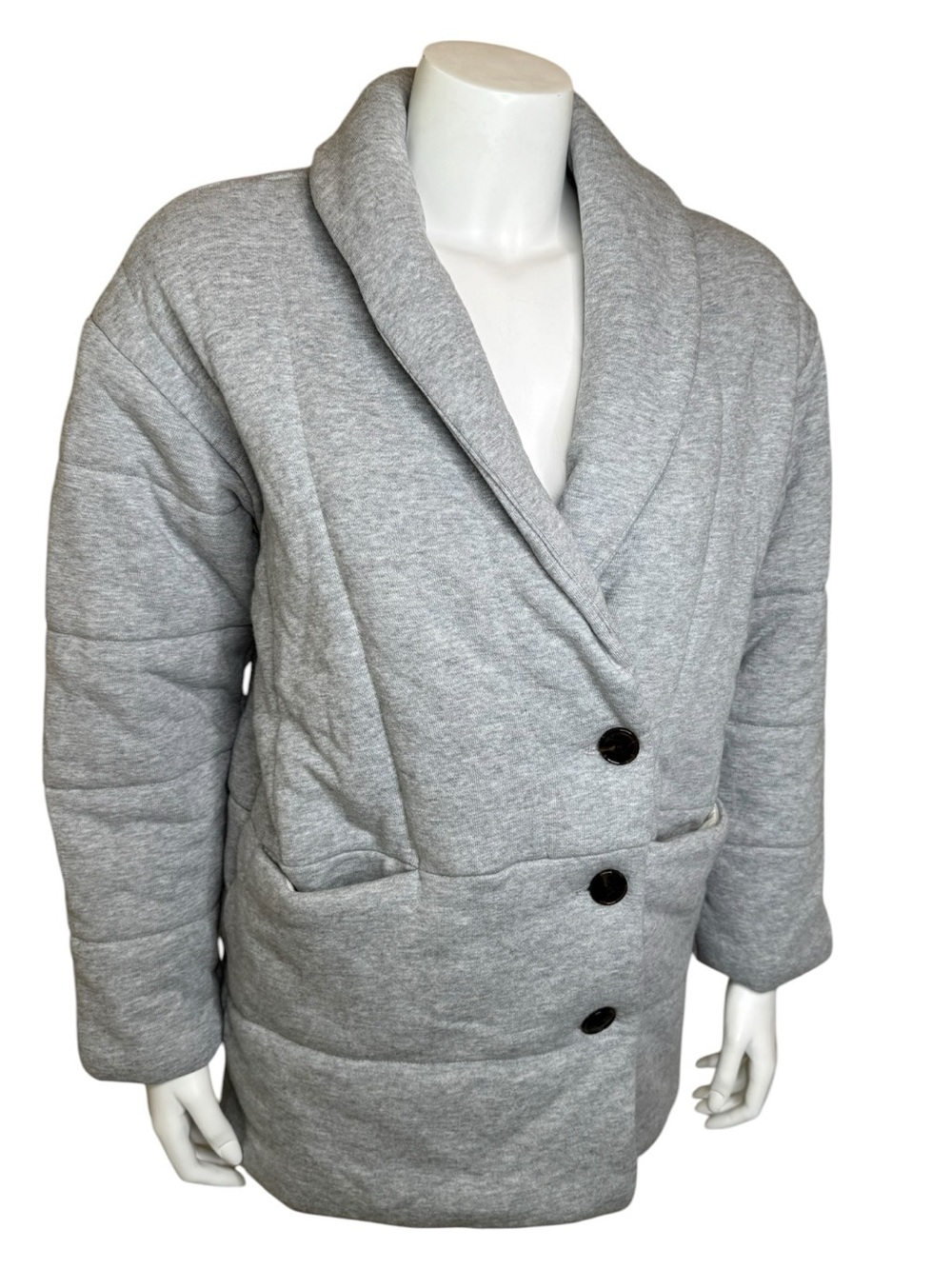 Madewell Sweatshirt Puffer Coat XS Button-Front Shawl Collar Gray NB332 - Picture 7 of 11